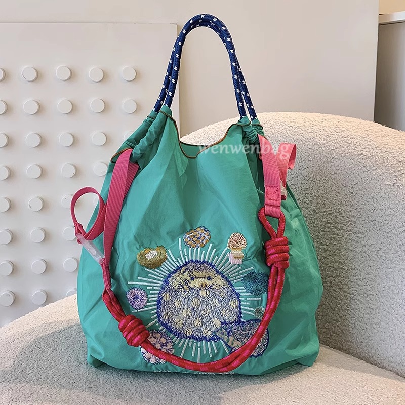 「現貨」高圓圓同款 日系Ball Chain刺繡購物袋 輕奢大容量單肩包