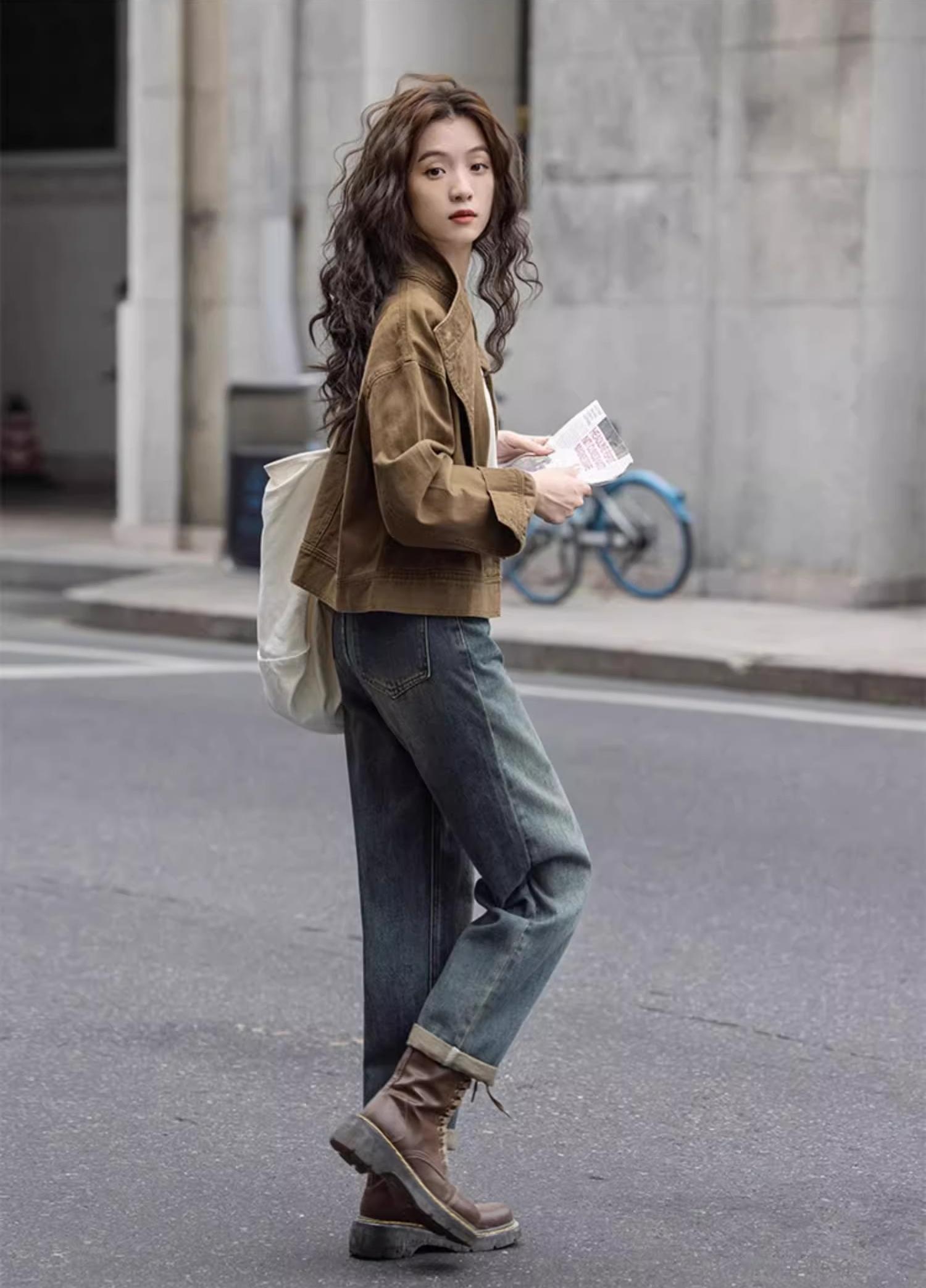 【現貨】復古茶咖色  巴恩風工裝夾克上衣 牛仔短外套 高品質