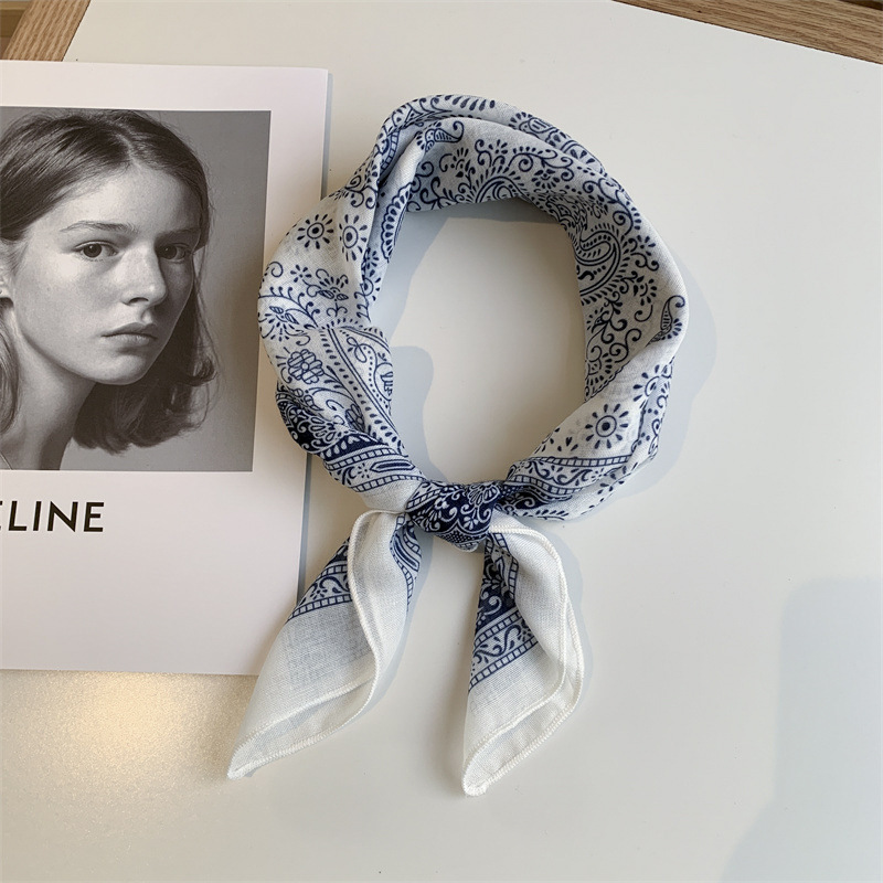 文藝復古小方巾 裝飾圍脖圍巾 棉麻透氣腰花發帶