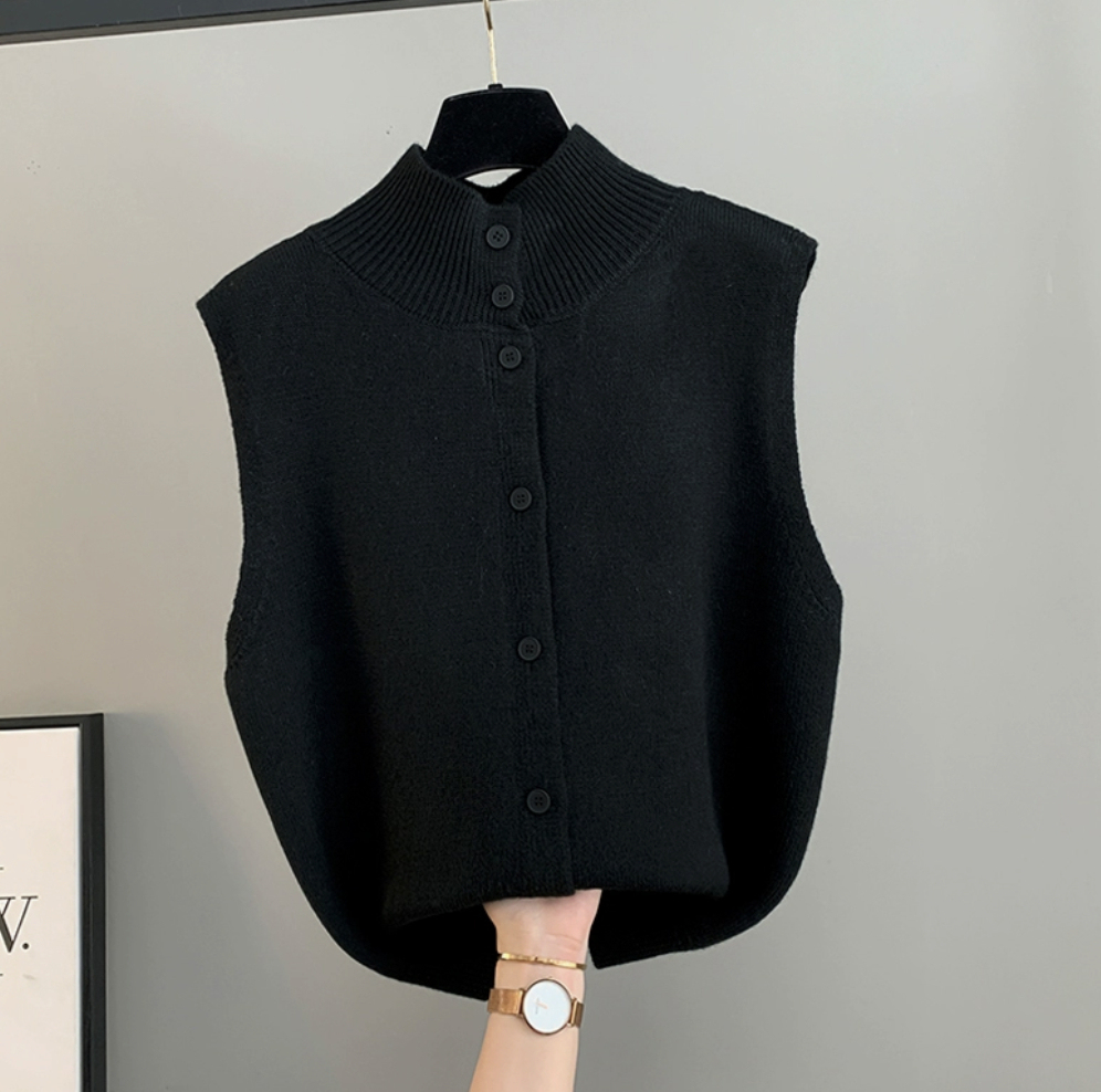 【現貨】半高領針織開衫雙面背心 復古百搭開衫外套