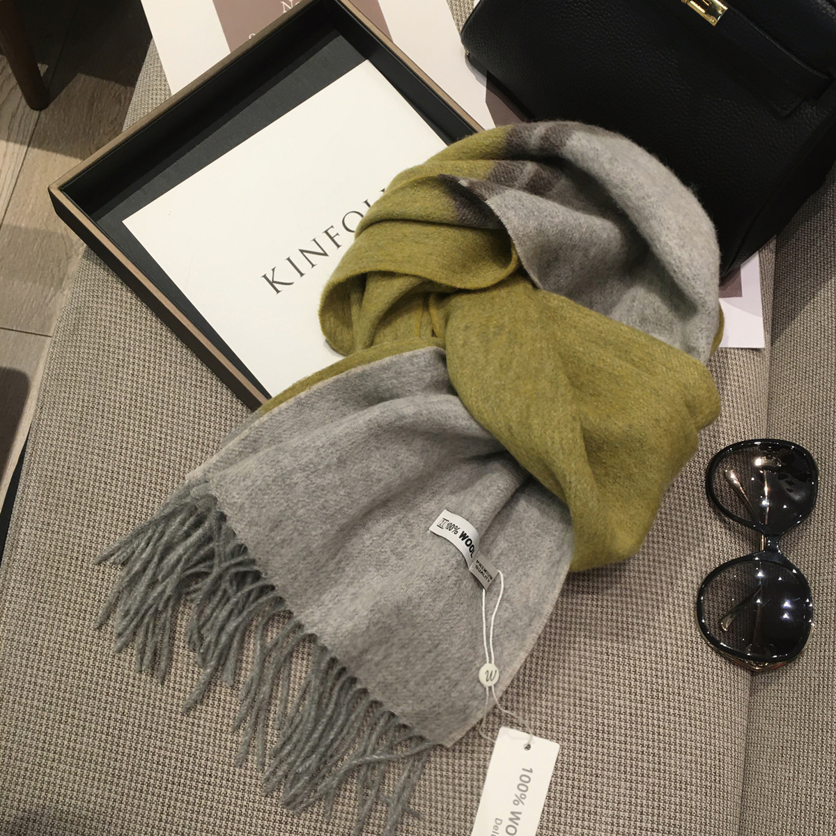 【現貨】秋冬季新款純色雙面拼色100%羊毛圍巾 羊絨披肩兩用圍脖