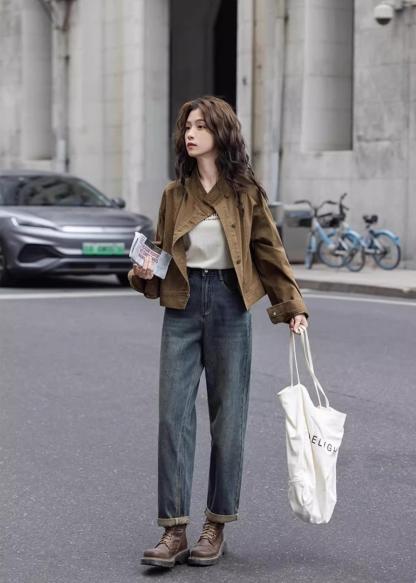 【現貨】復古茶咖色  巴恩風工裝夾克上衣 牛仔短外套 高品質