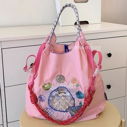 「現貨」高圓圓同款 日系Ball Chain刺繡購物袋 輕奢大容量單肩包