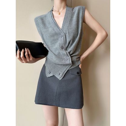 夏季薄款針織開衫 | 拼接假兩件上衣