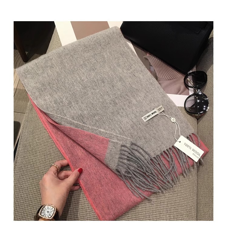 【現貨】秋冬季新款純色雙面拼色100%羊毛圍巾 羊絨披肩兩用圍脖
