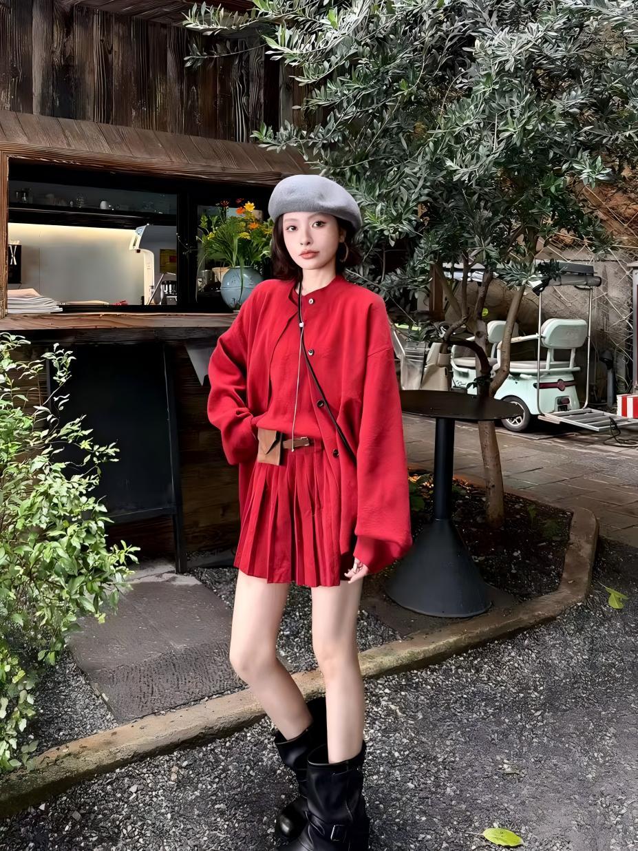 秋季氣質針織兩件套｜無袖連身裙｜鈕扣開衫｜多色可選兩件套  約會日常穿搭