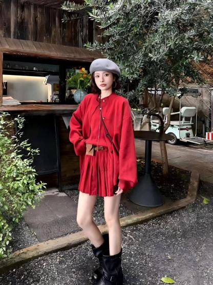 秋季氣質針織兩件套｜無袖連身裙｜鈕扣開衫｜多色可選兩件套  約會日常穿搭