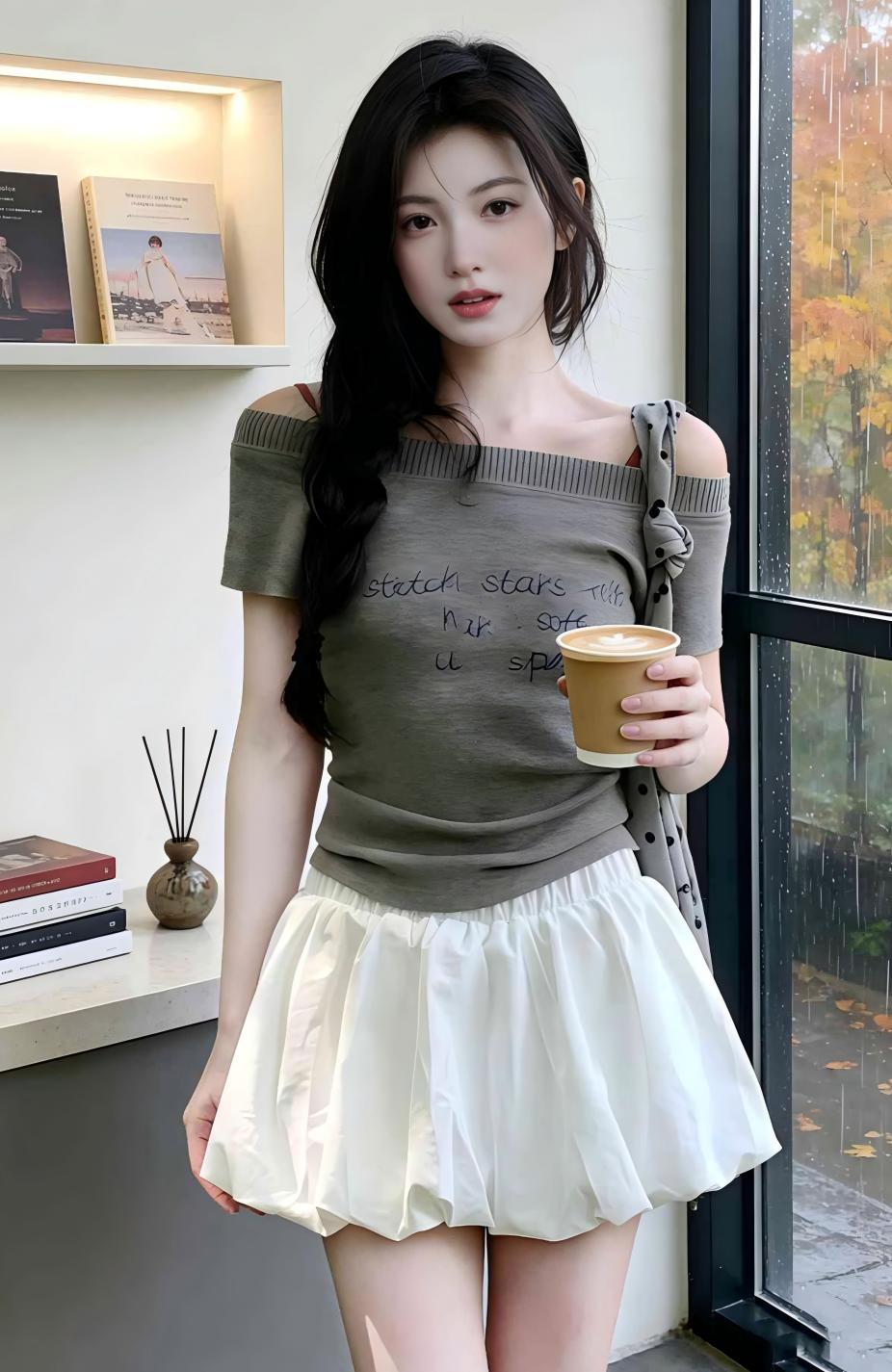 春夏韓系溫柔風氣質套裝｜字母刺绣針織短袖｜高腰白色短裙｜時尚一整套兩件組