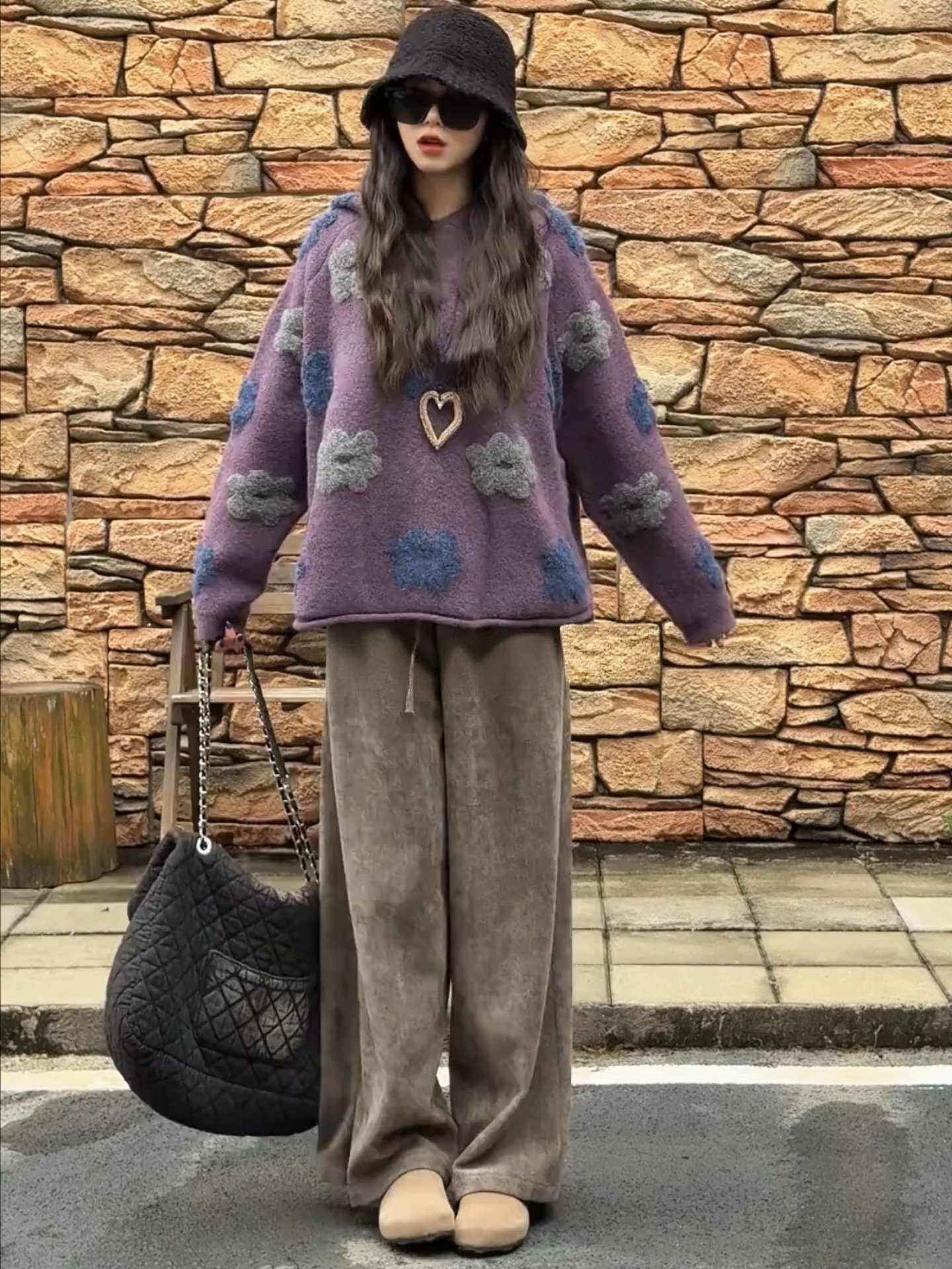 2025秋季新品 刺繡毛衣寬褲套裝