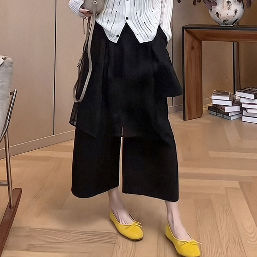 韓系減齡慵懶套裝｜軟糯針織開衫＋網紗拼接休閒褲｜