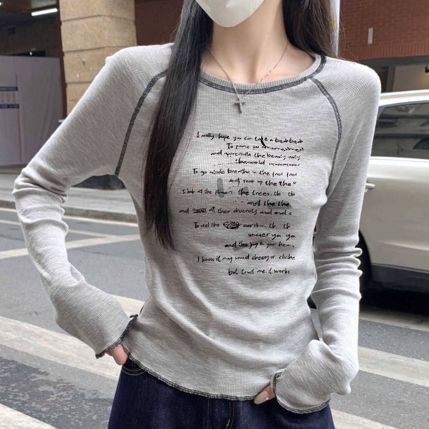 百搭正肩長袖T｜小清新素面內搭