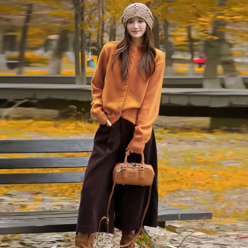 秋冬必收針織毛衣兩件套｜單排扣設計Ｘ高腰七分褲