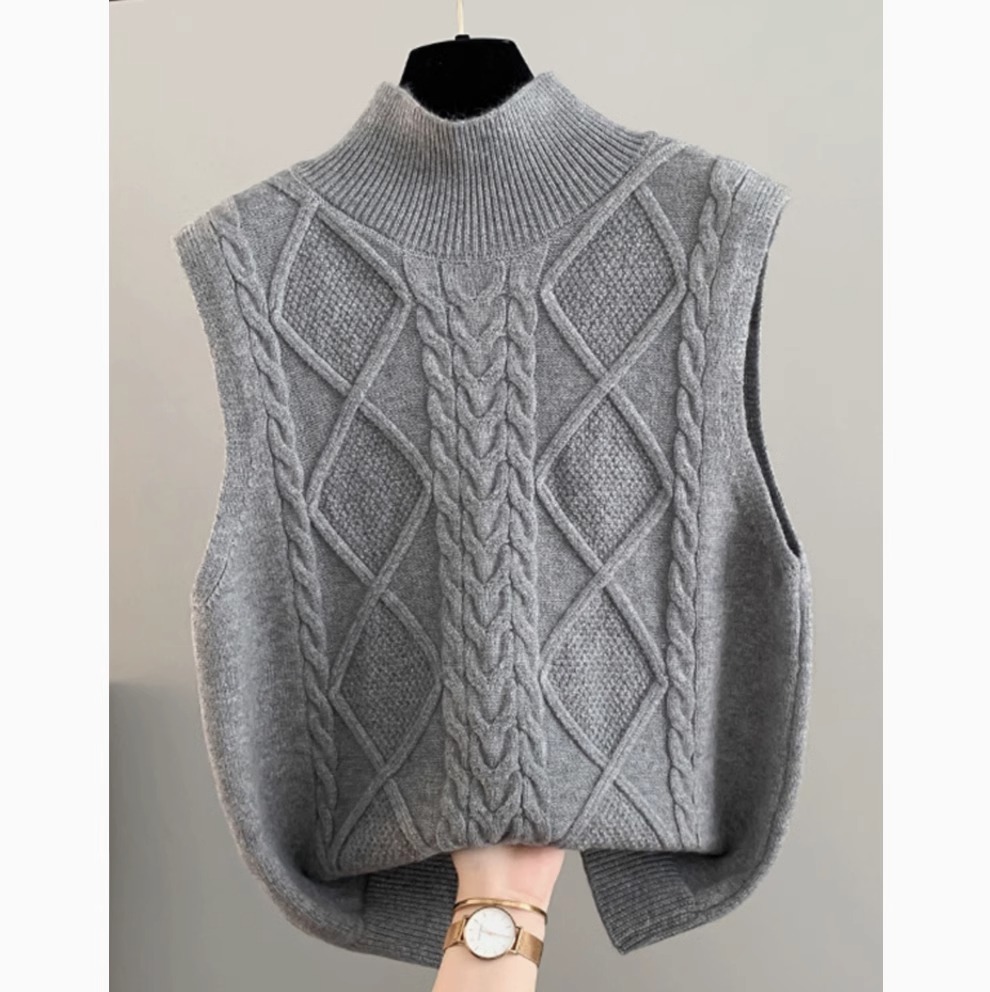 【現貨】半高領針織開衫雙面背心 復古百搭開衫外套