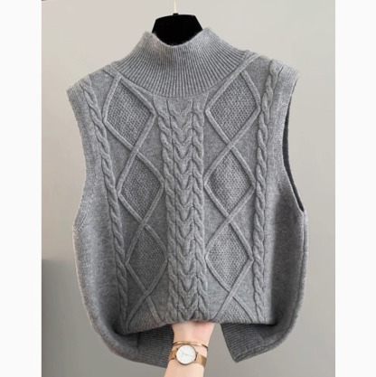 【現貨】半高領針織開衫雙面背心 復古百搭開衫外套