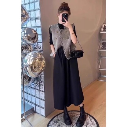 小香風背心馬甲 黑色洋裝套裝 復古輕奢顯瘦