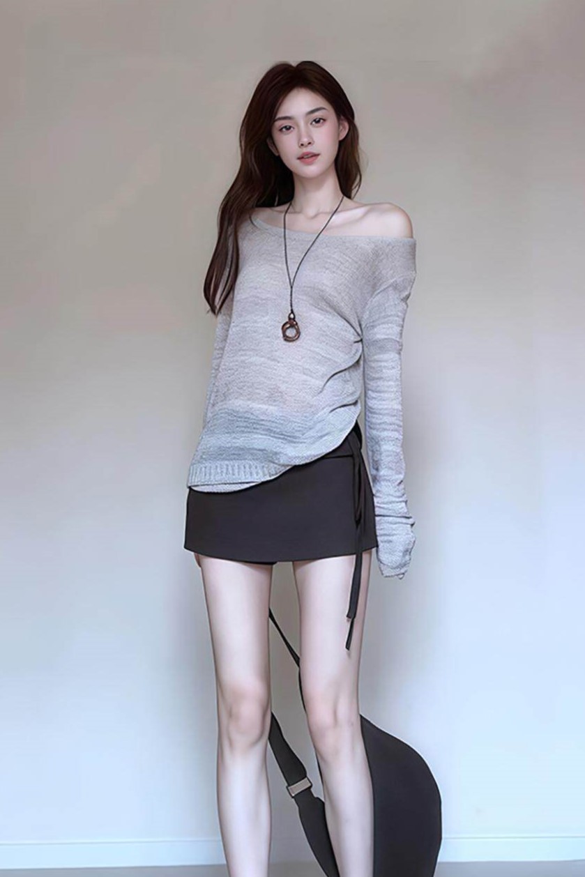 純欲慵懶時尚套裝 |  肌理鏤空微透防曬針織上衣+綁帶短裙褲