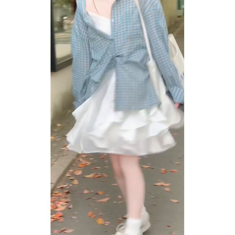 夏季顯瘦格紋襯衫 | 吊帶裙套裝