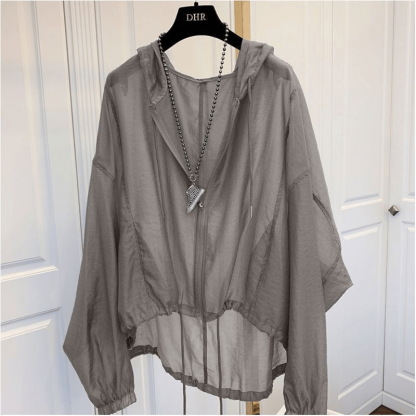 夏季輕薄冰絲防曬衣 女寬鬆顯瘦防曬衫 薄款外套 連帽上衣