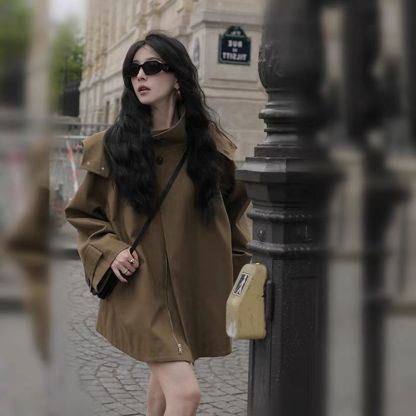 【現貨爆款】斗篷風衣外套 美拉德英倫風 高品質連帽工裝 秋冬新款