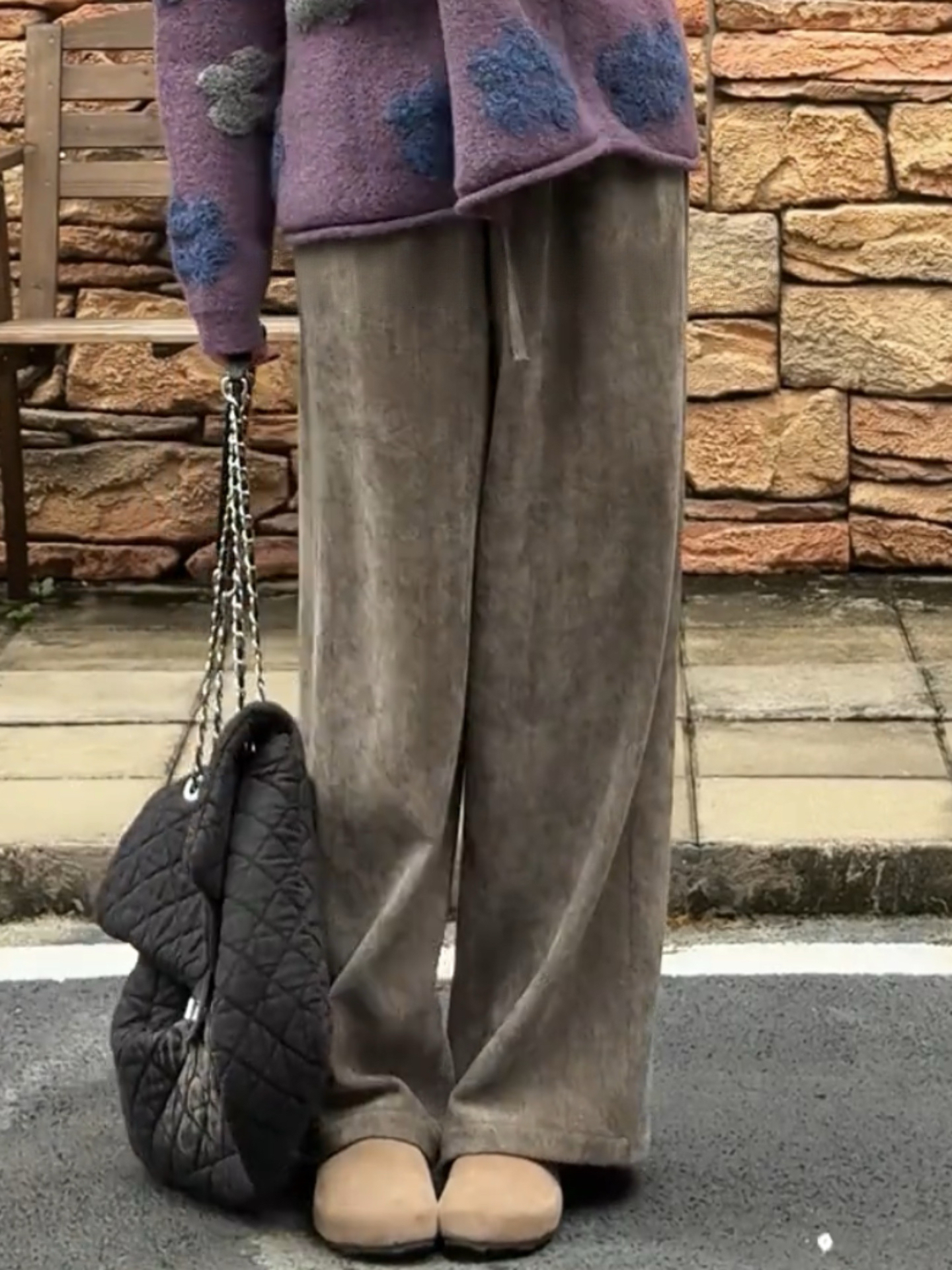 2025秋季新品 刺繡毛衣寬褲套裝