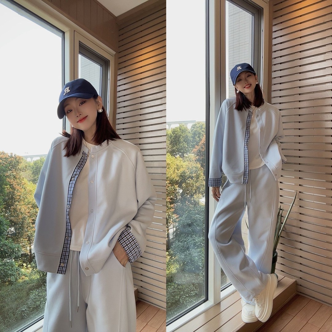 韓系休閒運動套裝｜寬鬆顯瘦衛衣 + 舒適長褲兩件組｜春秋冬日常減齡穿搭