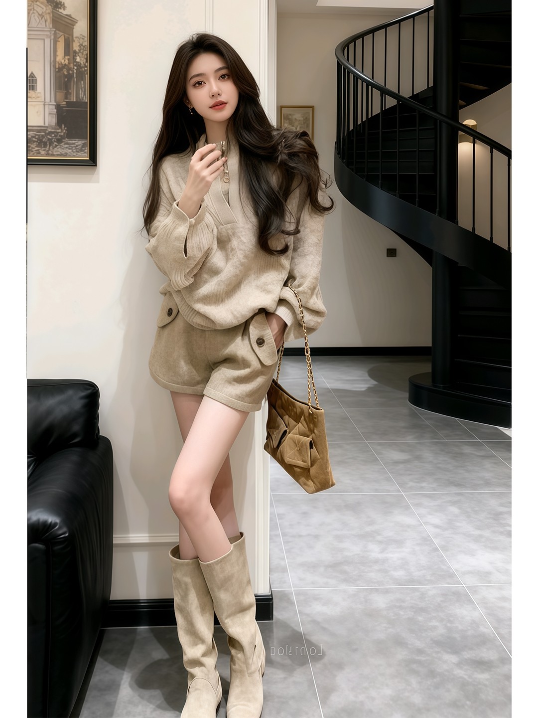 韓系慵懶穿搭組｜針織上衣+休閒短褲