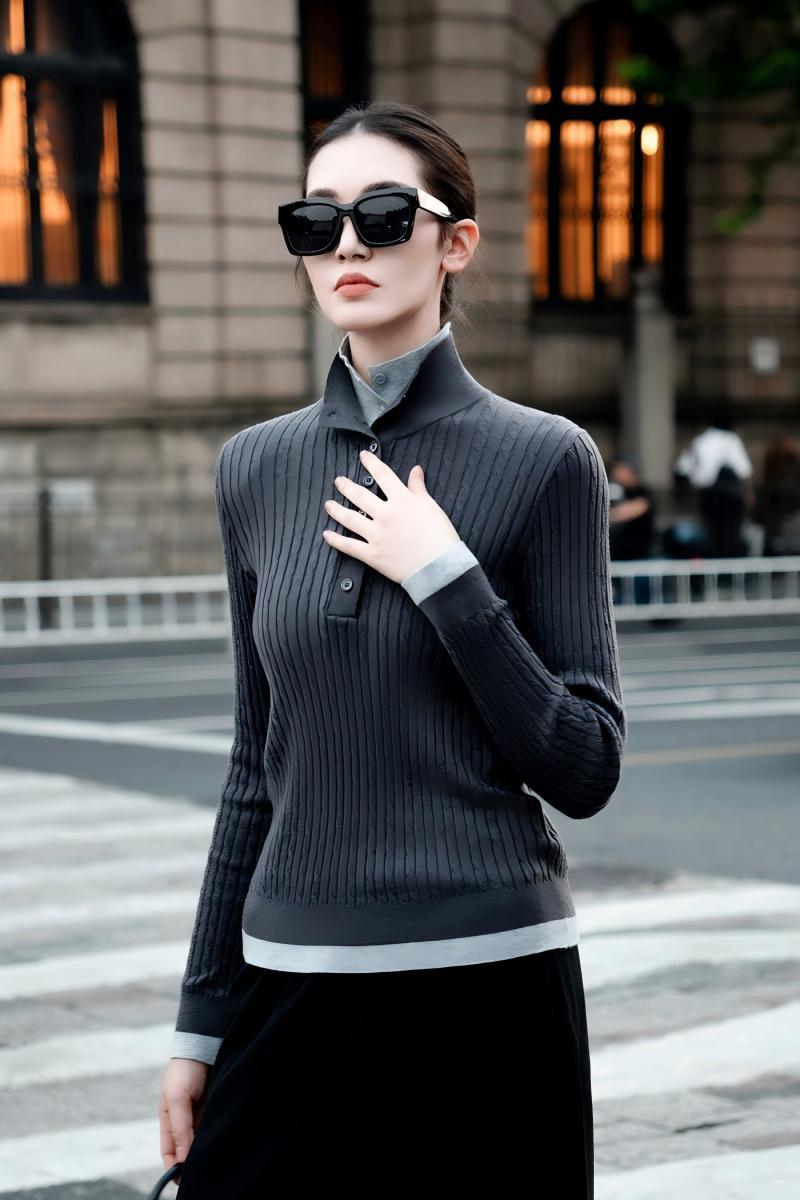 高智感通勤套裝｜假兩件高領針織衫｜黑色直筒寬褲｜簡約顯瘦氣質兩件組