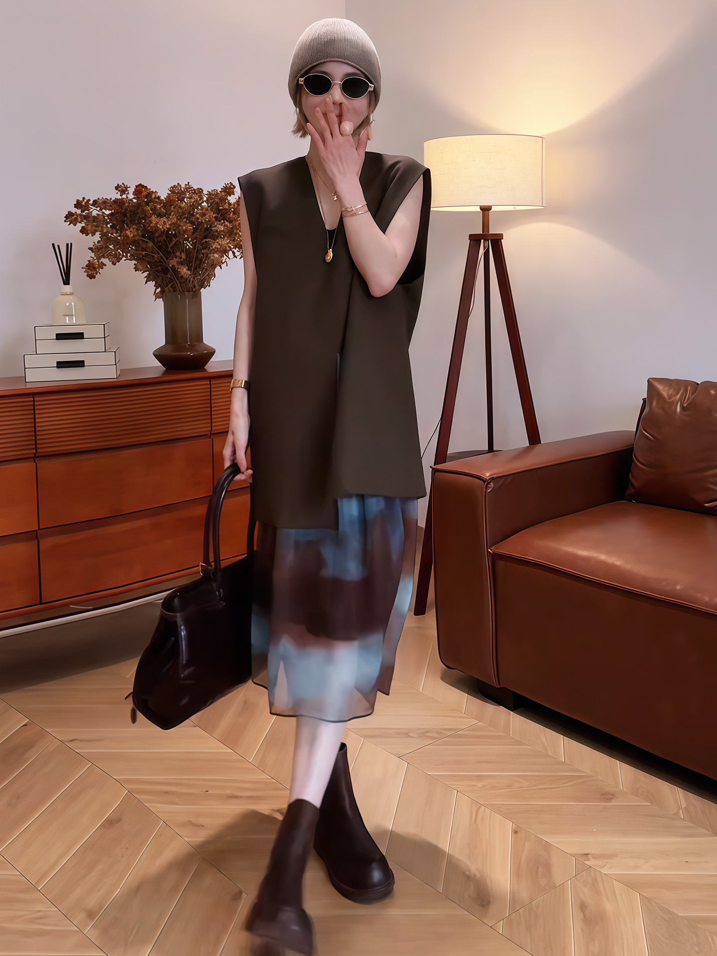 早秋姐系套裝｜西外馬甲扎染裙組