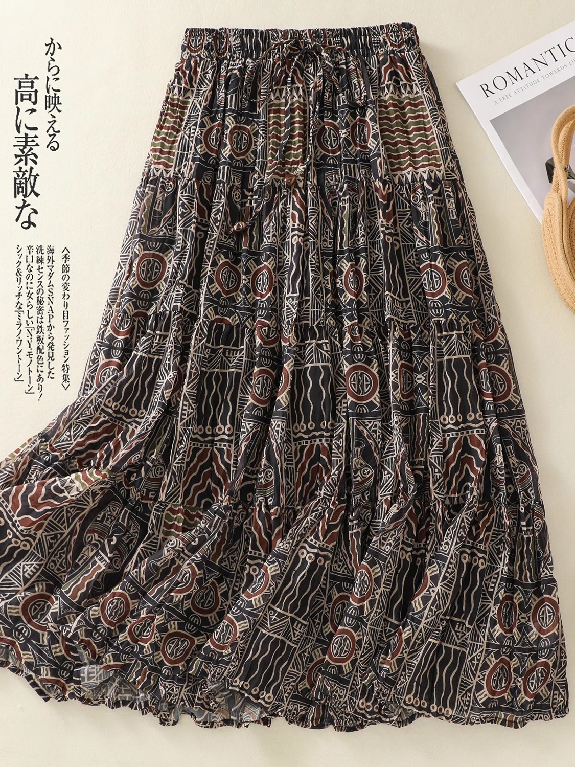 復古中國風A字裙｜異域印花雙層設計｜高級感大擺半身裙｜氣質沉穩款｜台灣獨家版型