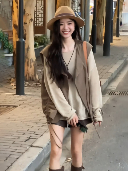 法式針織背心外套｜寬鬆外穿提升好感度｜秋冬必備層次感單品