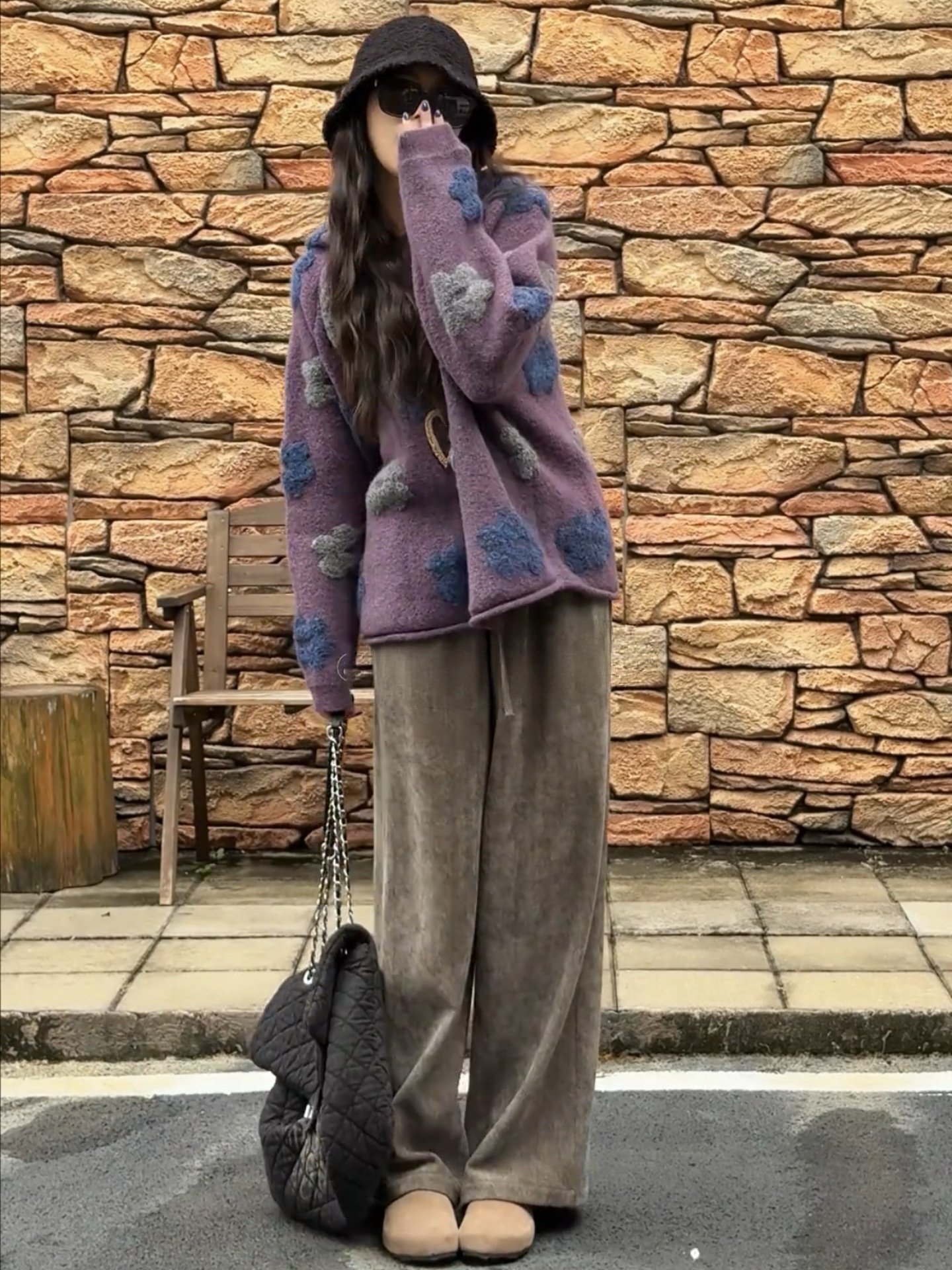 2025秋季新品 刺繡毛衣寬褲套裝