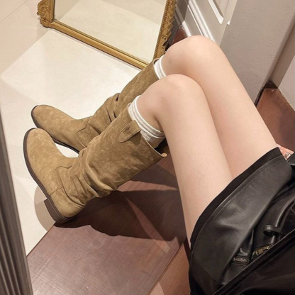 顯腿直神器｜復古皺褶堆堆靴｜西部風高筒長靴