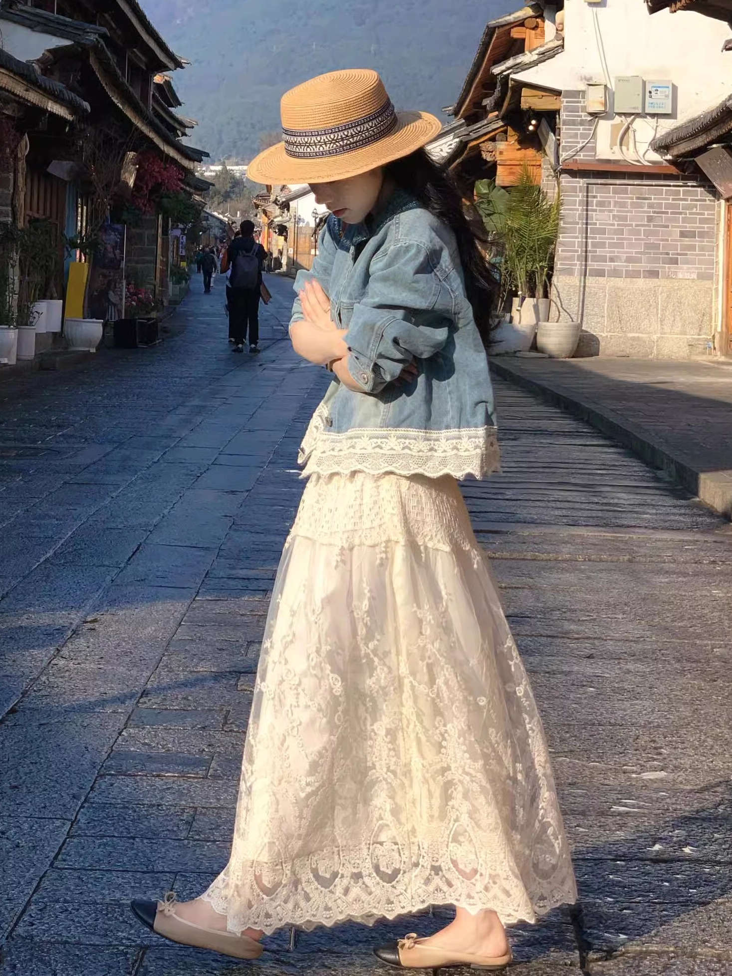 小香風蕾絲牛仔外套套裝組｜氣質藍白配色的夢幻逸品｜約會聚餐必備戰服