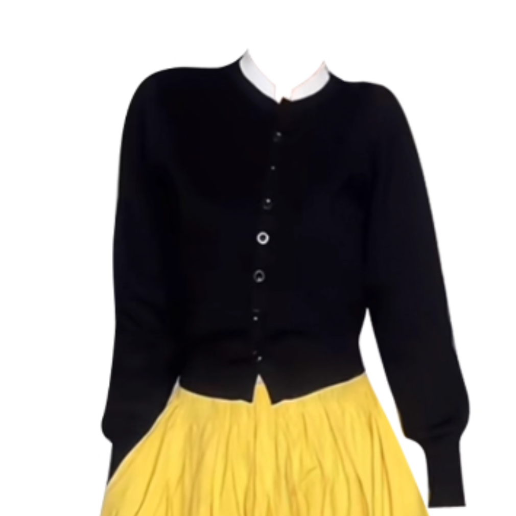 法式氣質套裝｜黑色針織開衫｜高腰黃色半身裙兩件組｜活力優雅日常穿搭