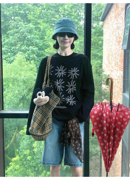 慵懶風重磅棉 T 高腰牛仔短褲兩件套