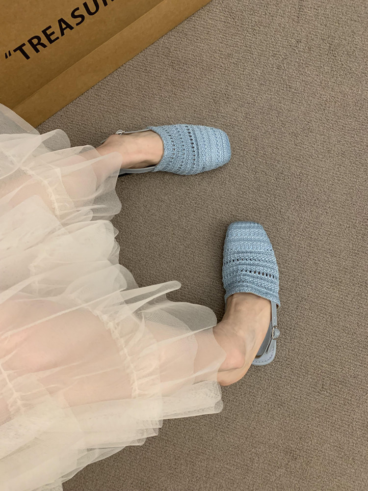 方頭一字帶草編涼單鞋 | 夏季淺口平底女鞋