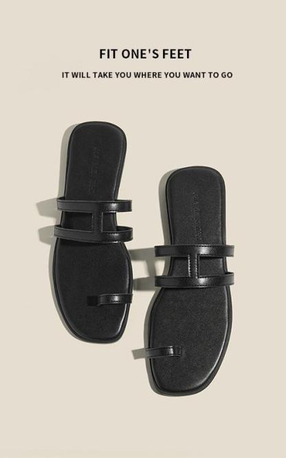 夏季限量款！頭層牛皮套趾拖｜法式時尚設計｜平底舒適涼鞋｜沙灘外穿兩用