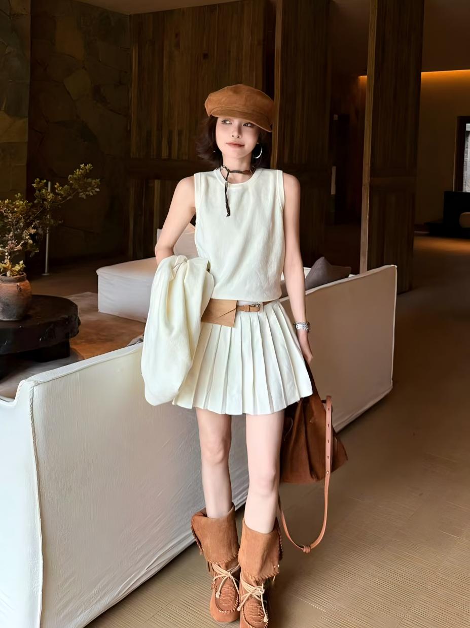 秋季氣質針織兩件套｜無袖連身裙｜鈕扣開衫｜多色可選兩件套  約會日常穿搭