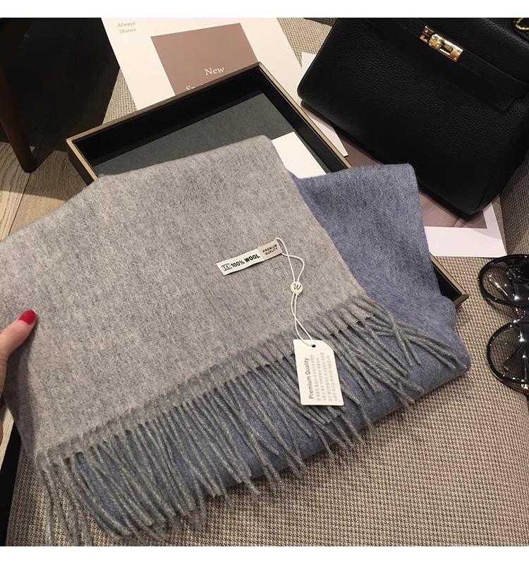 【現貨】秋冬季新款純色雙面拼色100%羊毛圍巾 羊絨披肩兩用圍脖