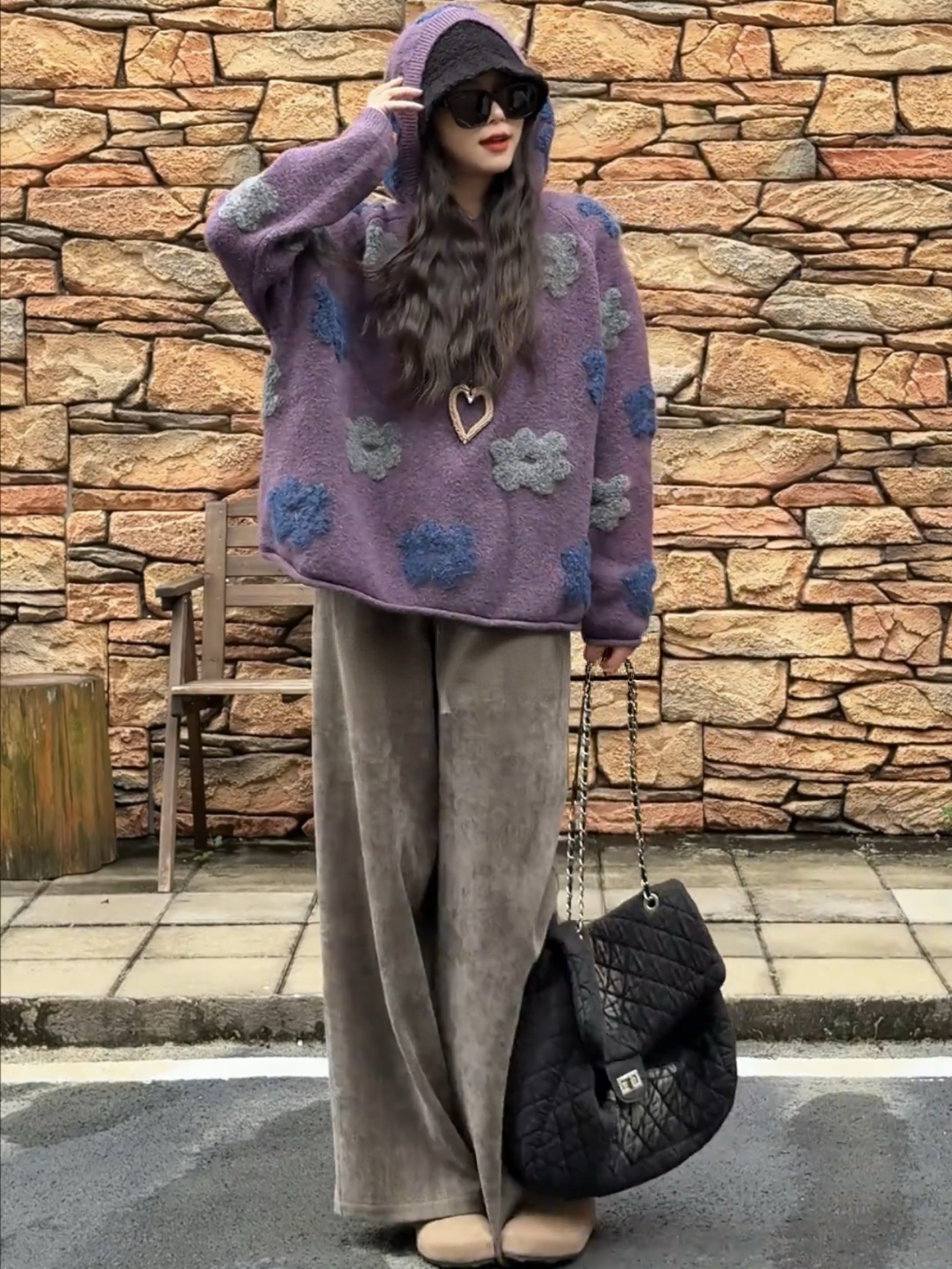 2025秋季新品 刺繡毛衣寬褲套裝