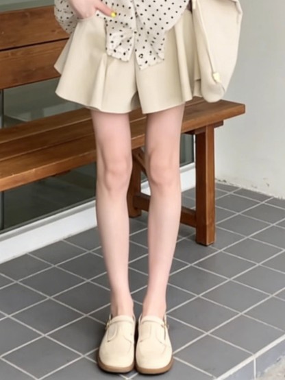 雪紡波點襯衫 | 高腰短褲兩件套