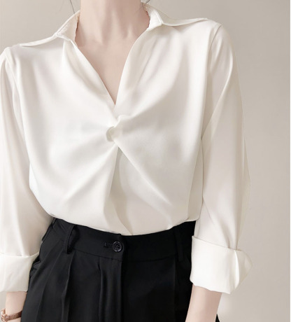 緞面襯衫 OL通勤襯衣 設計感上衣