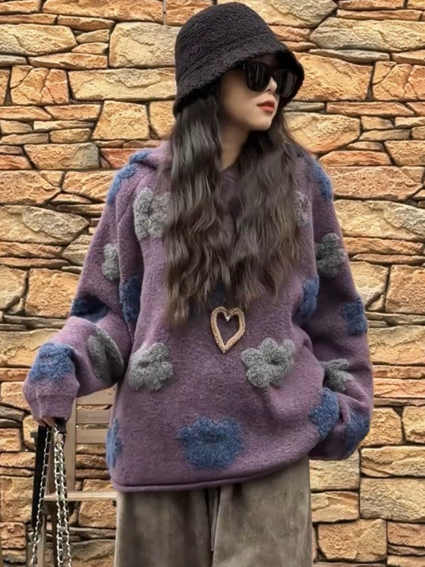 2025秋季新品 刺繡毛衣寬褲套裝