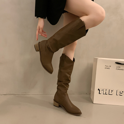 顯腿直神器｜復古皺褶堆堆靴｜西部風高筒長靴