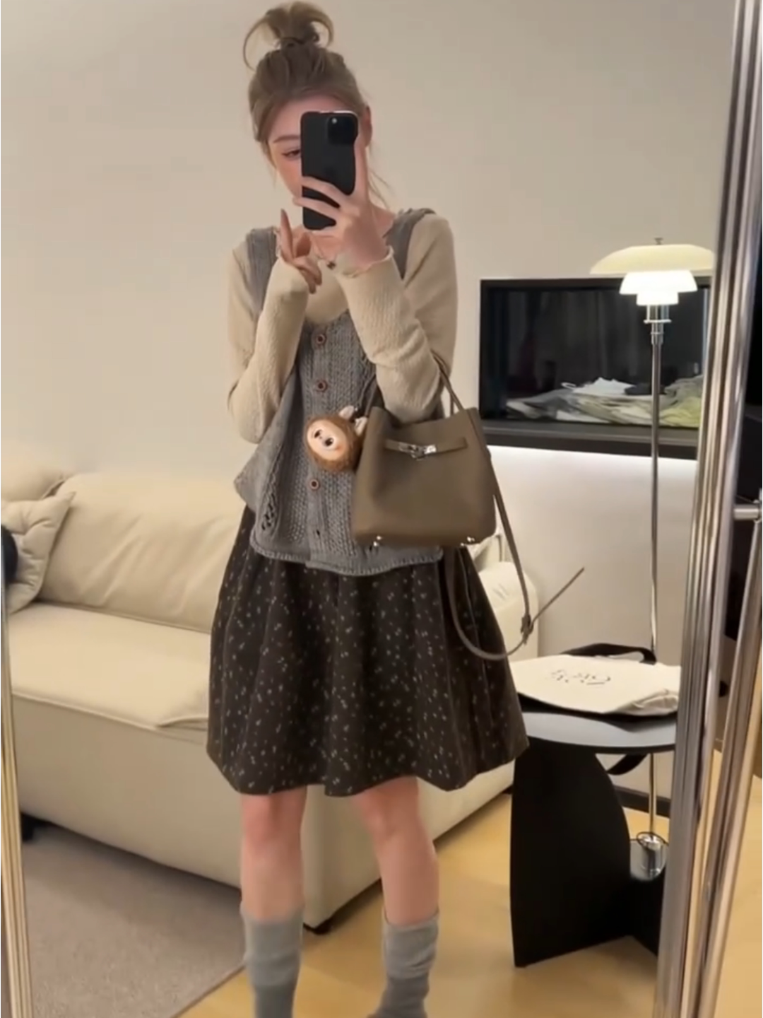 少女感韓系穿搭丨毛織背心內搭打底衫碎花半裙 丨早秋溫柔氣質三件套