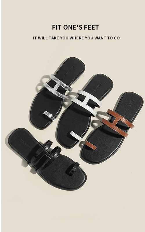 夏季限量款！頭層牛皮套趾拖｜法式時尚設計｜平底舒適涼鞋｜沙灘外穿兩用