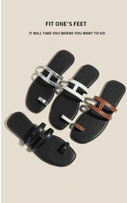 夏季限量款！頭層牛皮套趾拖｜法式時尚設計｜平底舒適涼鞋｜沙灘外穿兩用