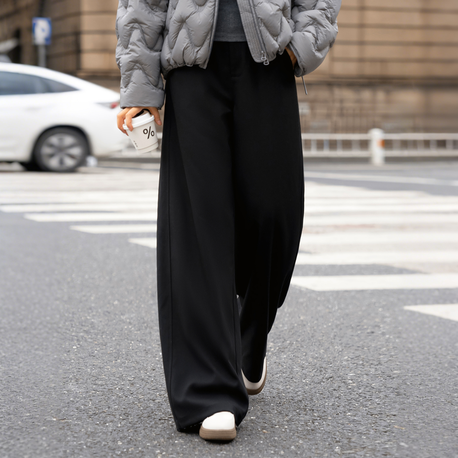 高智感通勤套裝｜假兩件高領針織衫｜黑色直筒寬褲｜簡約顯瘦氣質兩件組