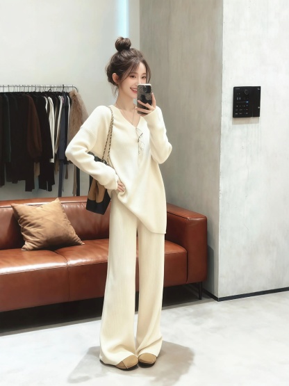 冬日高級感套裝｜毛毛背心｜針織上衣｜針織長褲｜氣質層次感穿搭