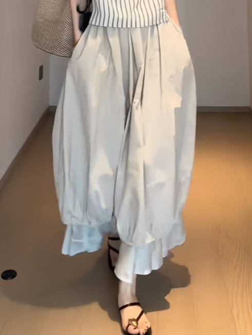 大碼條紋無袖上衣 | 花苞半身裙兩件套